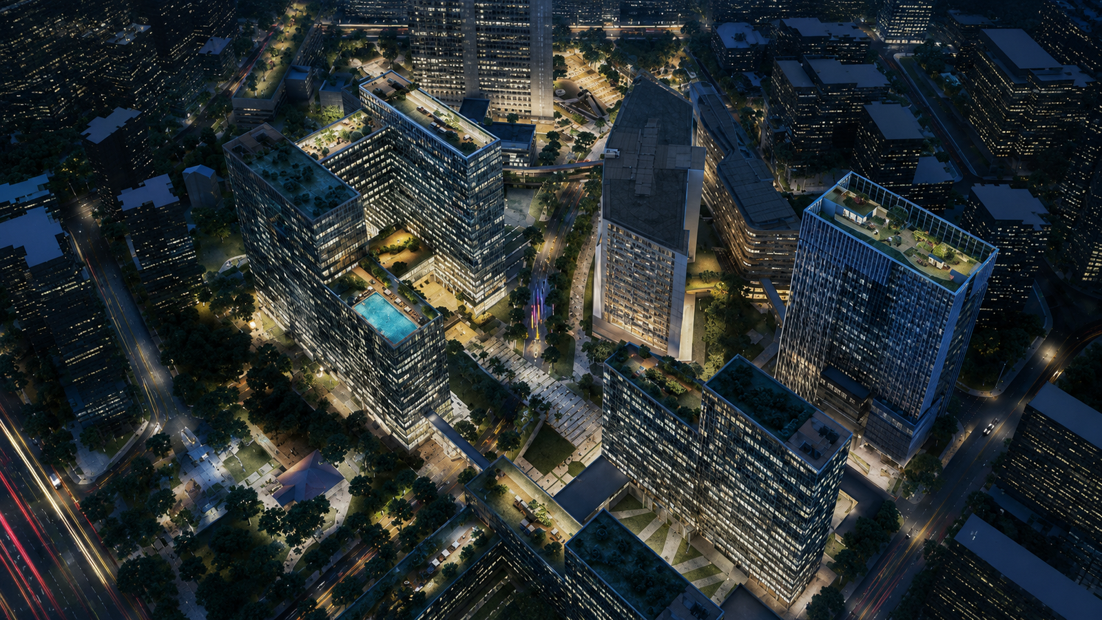 Modern smart city business district and luxury towers